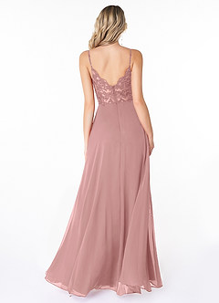 Azazie Lena Robes de demoiselle d'honneur Robe Trapèze en Mousseline de soie Dentelle Rose Poussiéreuse image2