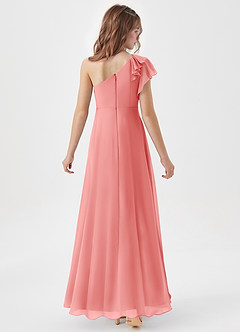 Azazie Arabella Junior Coral A-Line Ruched Chiffon Dress image6