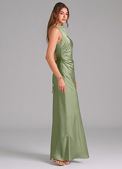 Azazie Evadne Bridesmaid Dresses Pistachio Sheath Pleated Stretch Satin Dress image4