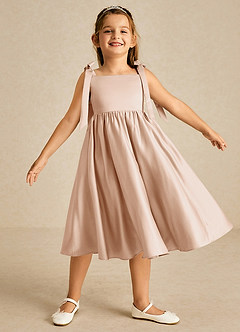 Azazie Chelsie vestidos de niña de las flores Vestido de Rosa Inglesa de Satin Mate de Corte En A con Lazo image1