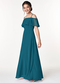 Azazie Maggie Junior Ink Blue A-Line Off the Shoulder Chiffon Dress image5