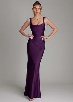 Azazie Agustina Bridesmaid Dresses Grape Mermaid Corset Stretch Satin Dress image1