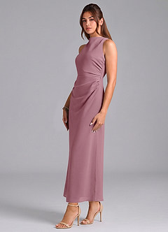Azazie Evadne Bridesmaid Dresses Vintage Mauve Sheath Pleated Chiffon Dress image4