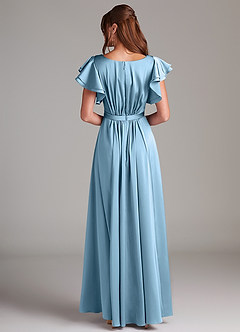 Azazie Daphne Robes de demoiselle d'honneur modestes Robe Trapèze Rayé Longueur ras du sol Satin extensible image6