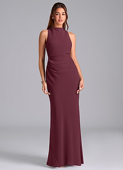 Azazie Evadne Robes de demoiselle d'honneur Robe Trapèze en Mousseline de soie Plissée Cabernet image3