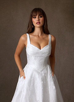 Azazie Priah Vestidos de novia Vestido de Diamante Blanco de Jacquard Floral de Corte Princesa con Escote de Corazón image3