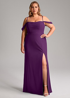 Azazie Saige Bridesmaid Dresses Grape A-Line Off the Shoulder Chiffon Convertible Dress image13