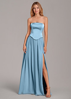 Azazie Cadence Bridesmaid Dresses Steel Blue A-Line Corset Stretch Satin Convertible Dress image5