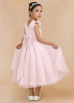 Azazie Hemi Flower Girl Dresses Blushing Pink A-Line Bow Tulle Dress image4
