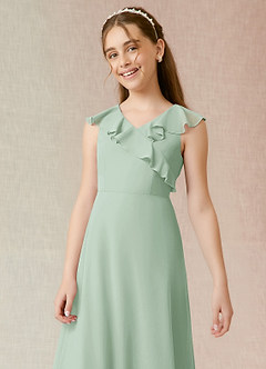 Azazie Alyssa Junior A-Linie Chiffon Kleid Agave image5