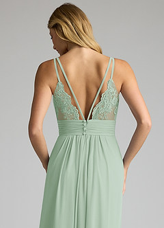 Azazie Maren Allure Bridesmaid Dresses Agave A-Line V-Neck Lace Chiffon Dress image2