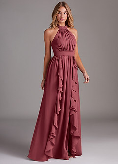 Azazie Avary Bridesmaid Dresses Merlot A-Line Pleated Chiffon Dress image5