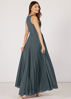 Azazie Lindie Final Sale Pewter A-Line Scoop Pleated Chiffon Dress image6