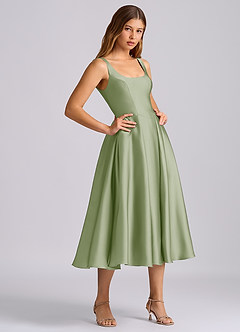 Azazie Amalie Bridesmaid Dresses Dusty Sage A-Line Pleated Stretch Satin Dress image4