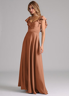 Azazie Leilani Brautjungfernkleider A-Linie Gestreift Stretch-Satin Kleid Bronzer image8