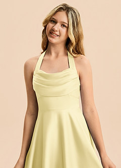 Azazie Kady Junior Robe Trapèze en Satin extensible Décolleté en cœur Sorbet Citron image6