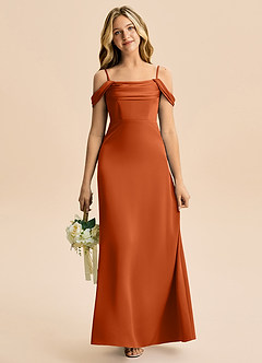 Azazie Lettie Junior A-Line Off-Shoulder Stræk satin Gulv-længde Junior brudepige Kjole image2