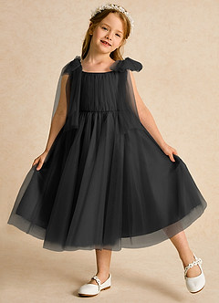 Azazie Dori Robe Demoiselle D'honneur Fillette Robe Trapèze en Tulle Rayé Noir image4