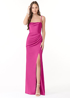 Azazie Leonis Brautjungfernkleider Wandelbar Meerjungfrau-Linie Plissee Stretch-Satin Kleid Fuchsia image1