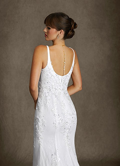 Azazie Harlow At-home Try On Dresses Diamond White Mermaid Lace Dress image8