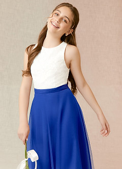Azazie Albertine Junior Vestido de Azul Real de Gasa de Corte En A con Encaje image5