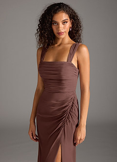 Azazie Jesaphine Bridesmaid Dresses Espresso Sheath Bow Chiffon Dress image7