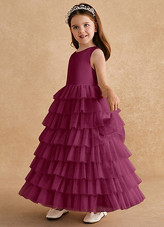Azazie Twinkle Toes vestidos de niña de las flores Vestido de Mora de Tul de Corte En A con Lazo image4