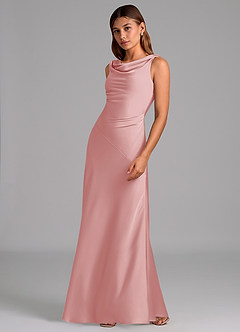 Azazie Nerine Brautjungfernkleider A-Linie Plissee Stretch-Satin Kleid Puderrosa image4
