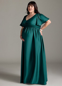 Azazie Verna Robes de demoiselle d'honneur de maternité Robe Trapèze Rayé Longueur ras du sol Satin extensible image14