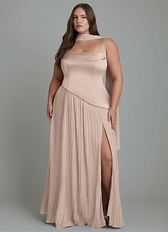 Azazie Stephanie Vestidos de damas de honor Vestido Rosa Inglesa de Satén Elástico de Línea A con Plisado image14