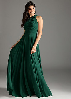 Azazie Charlize Bridesmaid Dresses Emerald A-Line One Shoulder Chiffon Dress image3