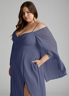 Azazie Cienna Brautjungfernkleider A-Linie Schulterfrei Chiffon Kleid Sturm image11
