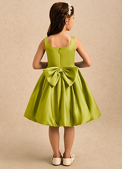 Azazie Lillian Flower Girl Dresses Lemongrass Ball-Gown Pleated Matte Satin Dress image2
