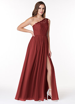 Azazie Demi Bridesmaid Dresses Rust A-Line One Shoulder Chiffon Dress image4