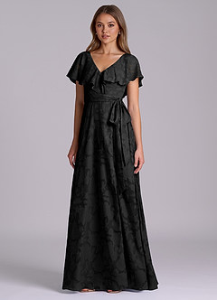 Azazie Lainey Suknie dla druhen Linia A z kieszeniami Kwiatowe wypalenie Do ziemi Sukienka image4