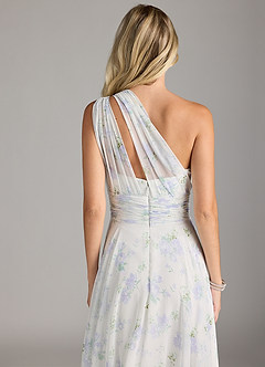 Azazie Charlize Bridesmaid Dresses Blue Vintage Floral A-Line One Shoulder Chiffon Dress image7
