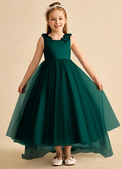 Azazie Lorita Robe Demoiselle D'honneur Fillette Robe Trapèze en Tulle Perlé Vert Pin image2