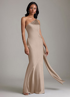 Azazie Juniper Brudtärnklänningar Klänning av Sjöjungfru i Stretch Satin One-shoulder Taupe image5