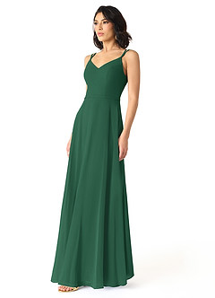 Azazie Janine Brautjungfernkleider A-Linie V-Hals Chiffon Kleid Dunkelgrün image2