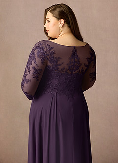 Azazie Marge Mother of the Bride Dresses Plum A-Line Scoop Lace Chiffon Dress image7