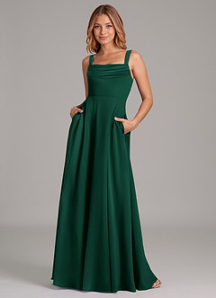 Azazie Shaude Bridesmaid Dresses Emerald A-Line Pleated Chiffon Dress image1