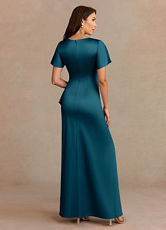 Azazie Robins Mother of the Bride Dresses Ink Blue A-Line Pleated Stretch Satin Dress image4