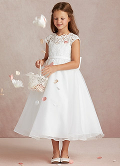 Azazie Nalla Abiti da Ragazza di Fiori Abito A-Line in Tulle Pizzo Avorio image3