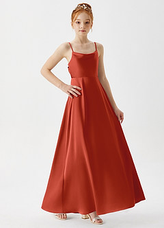 Azazie Shale Junior Rust A-Line Stretch Satin Dress image4