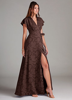 Azazie Ling Final Sale Ganache A-Line Pleated Floral Burnout Dress image4