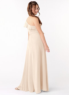 Azazie Eletta Junior Agave A-Line Ruched Chiffon Dress image3