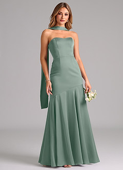 Azazie Shiloh Abiti da Damigella Abito Convertibile Sirena in Raso Elasticizzato Senza Cinturino Salvia Argentata image5