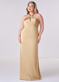 Barbie ♥ Azazie Bridesmaid Dresses Champagne Sheath Stretch Satin Dress image7