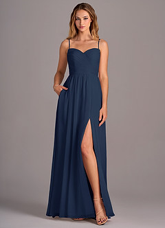Azazie Joni Bridesmaid Dresses Dark Navy A-Line Strapless Chiffon Convertible Dress image4
