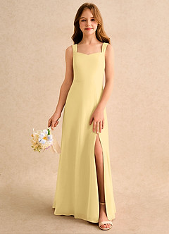 Azazie Makani Girls Formal Robe Demoiselle D'honneur Fillette Robe Trapèze en Mousseline de soie Décolleté en cœur Beurre image3